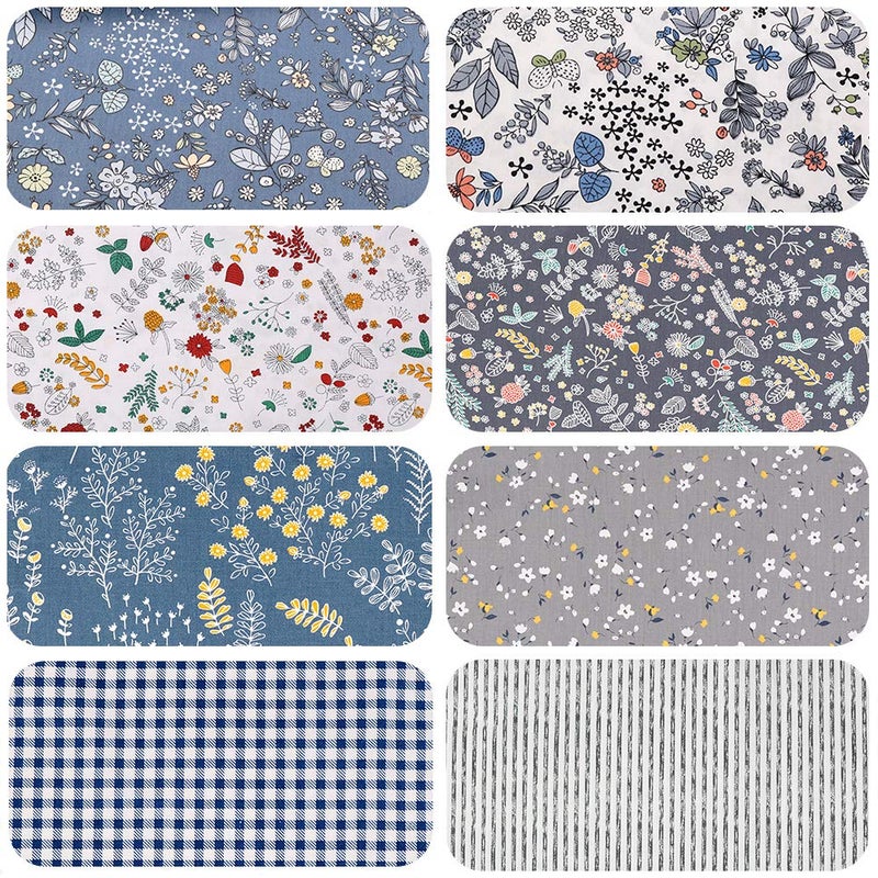 Hanjunzhao Checked Striped Floral Quilting Fabric, Dark Blue Gray Fat Quarters Fabric Bundles,18 x 22 inches - Image 2